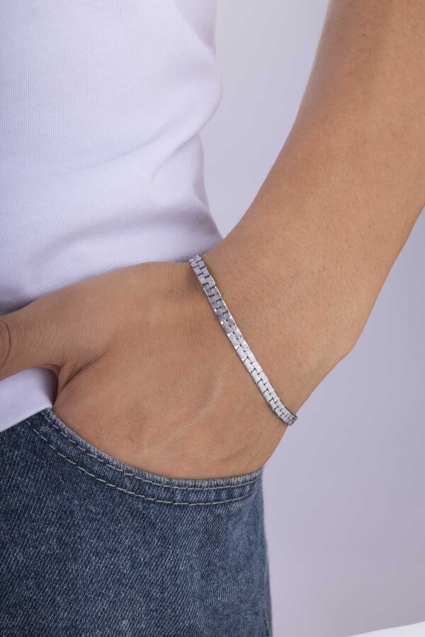 Geçmeli Kare Zincir Çelik Erkek Bileklik - Gümüş Pazarım