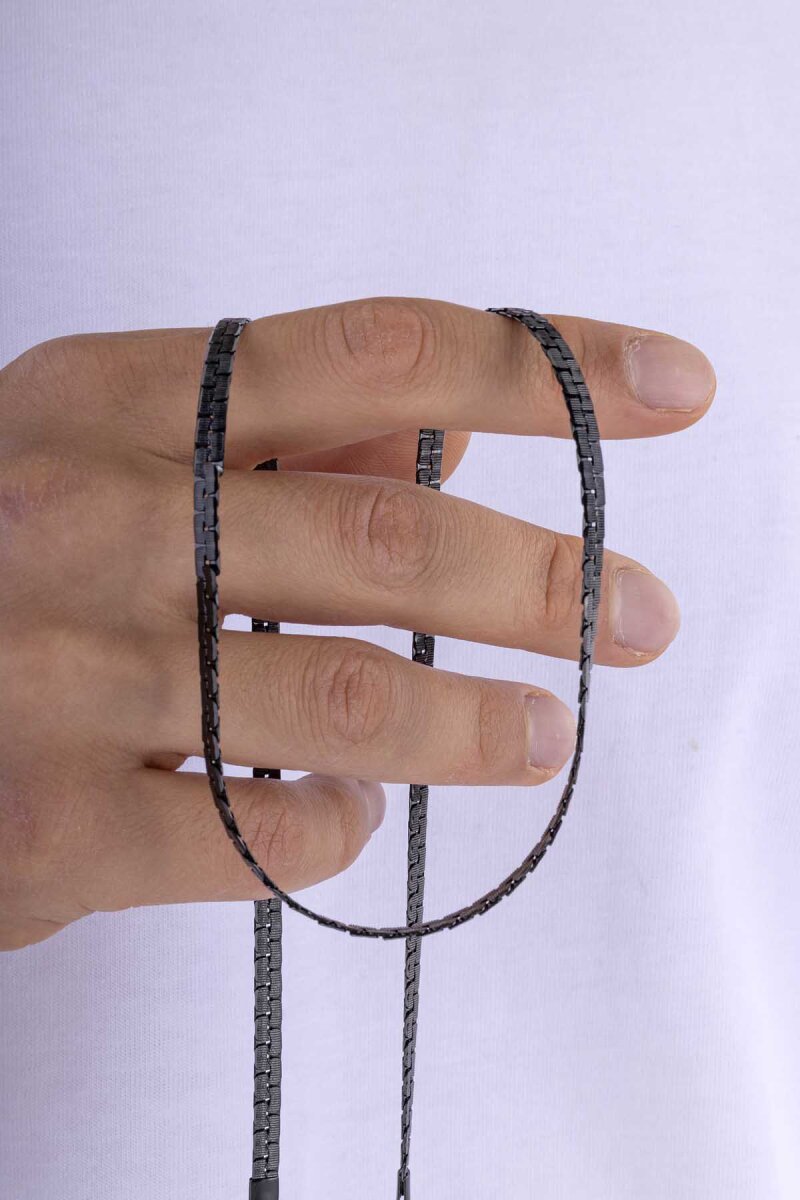 Geçmeli Kare Zincir Siyah Erkek Çelik Zincir - 3