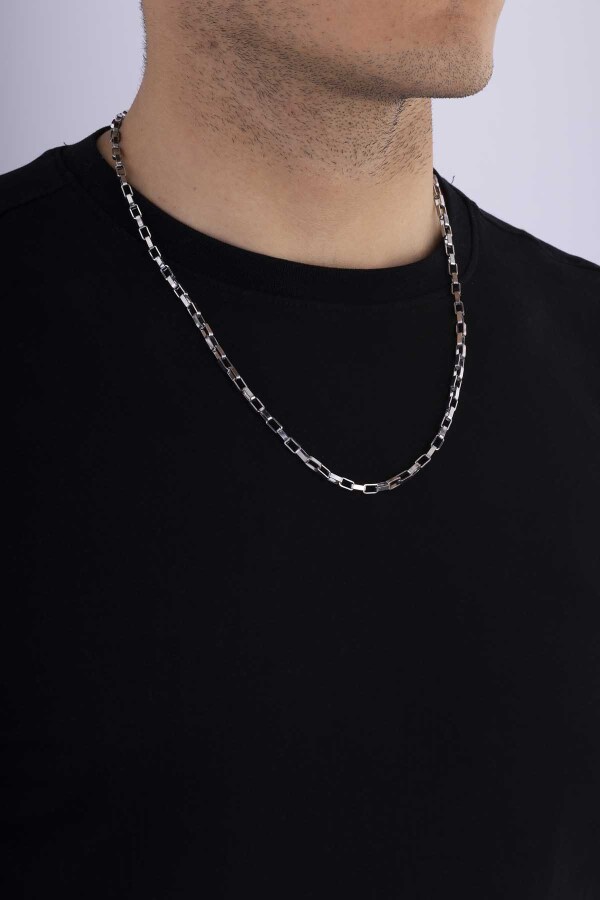 Geçmeli Küp Model Erkek Çelik Zincir - Gümüş Pazarım