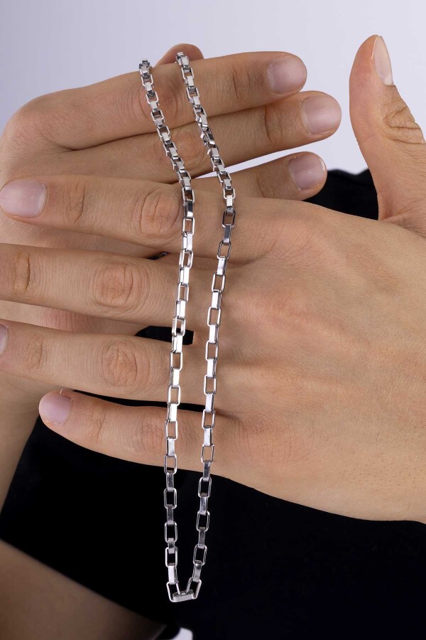Geçmeli Küp Model Erkek Çelik Zincir - Gümüş Pazarım