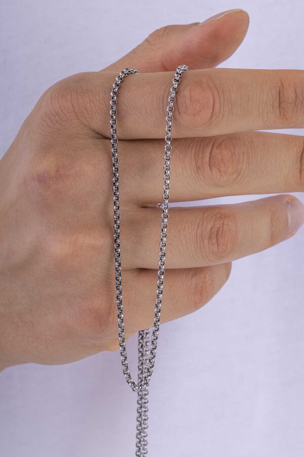 Geçmeli Top Zincir Erkek Çelik Zincir - Gümüş Pazarım