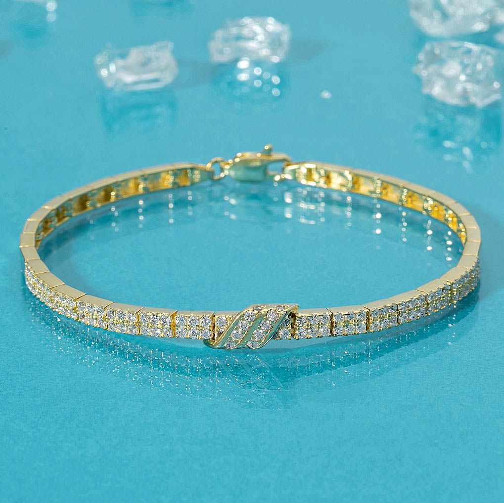 Gold Plated Arched Waterway Silver Bracelet - Thumbnail