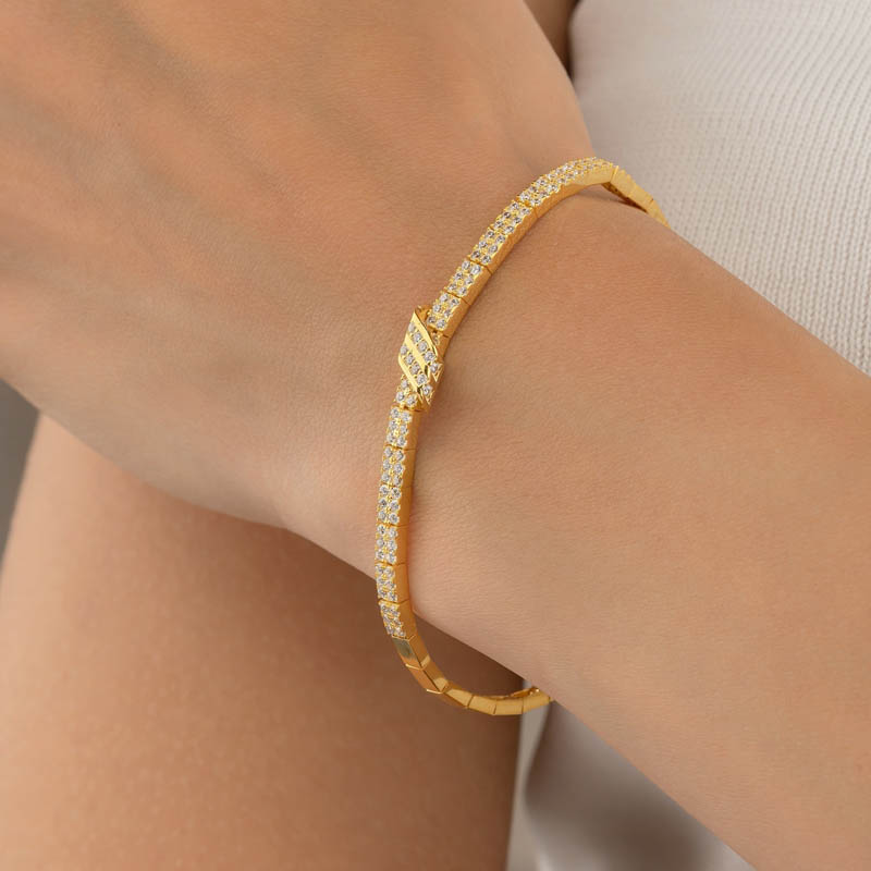 Gold Plated Arched Waterway Silver Bracelet - Thumbnail