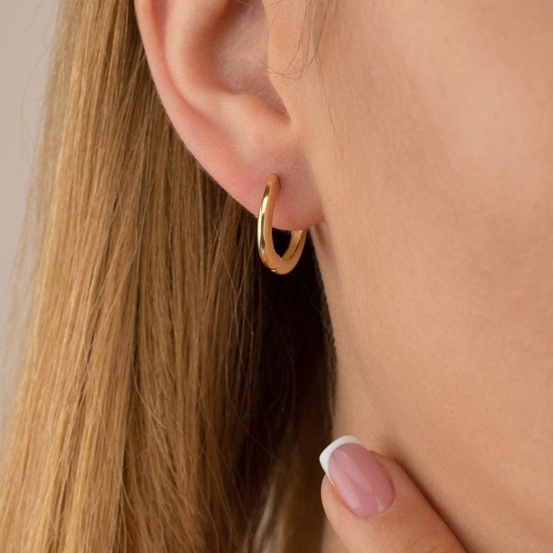 Gold Plated Hoop Silver Earrings - Thumbnail