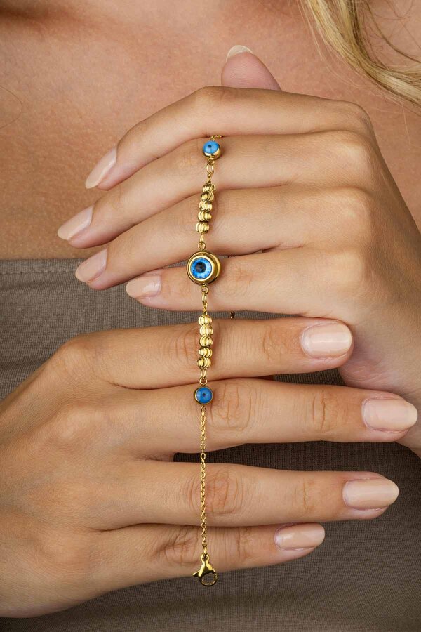 Göz Figürlü Altın Kaplama Çelik Kadın Bileklik - Gümüş Pazarım