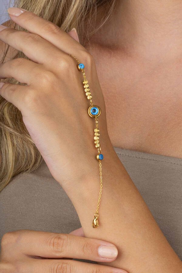 Göz Figürlü Altın Kaplama Çelik Kadın Bileklik - Gümüş Pazarım