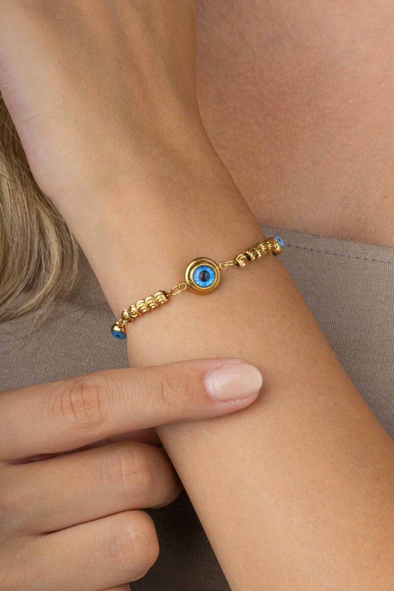 Göz Figürlü Altın Kaplama Çelik Kadın Bileklik - 1