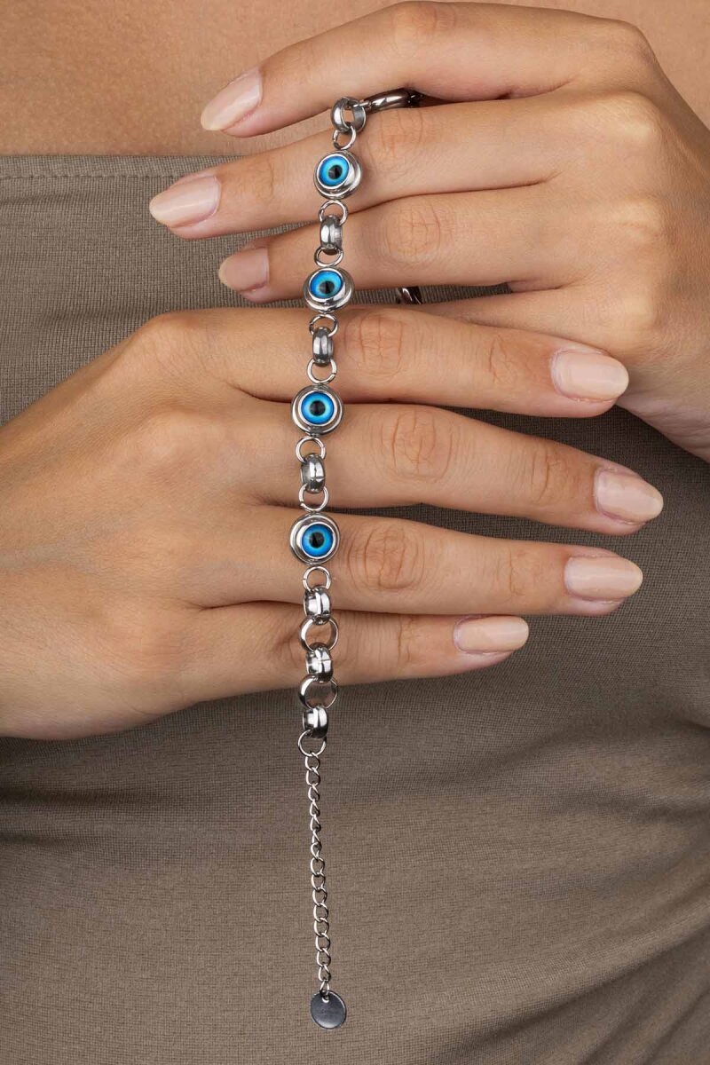 Göz Geçişli Beyaz Altın Kaplama Çelik Kadın Bileklik - 3