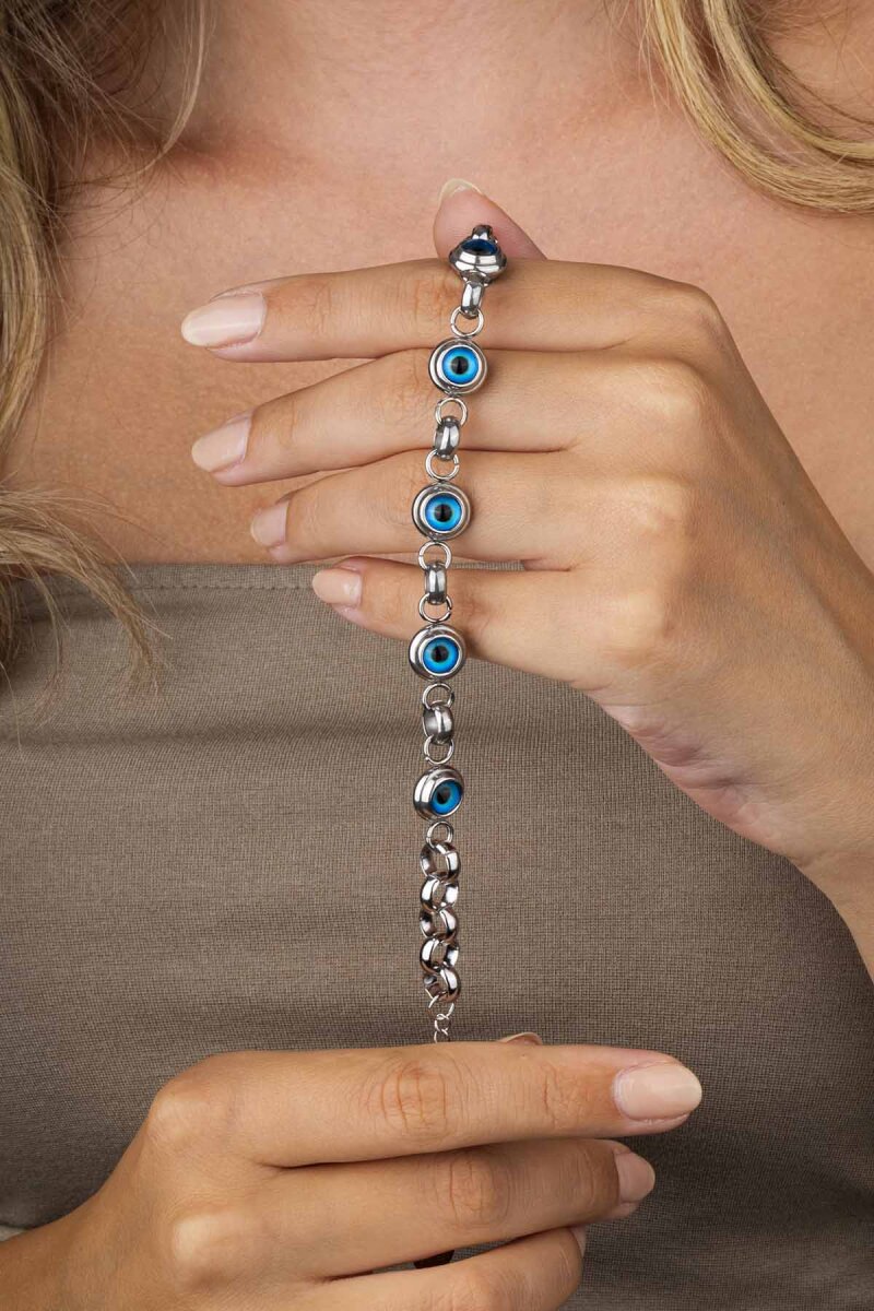 Göz Geçişli Beyaz Altın Kaplama Çelik Kadın Bileklik - 1