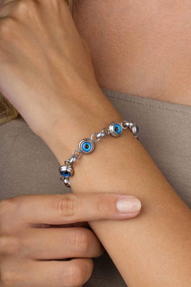 Göz Geçişli Beyaz Altın Kaplama Çelik Kadın Bileklik - 2