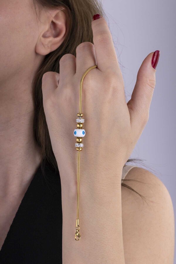 Göz İşlemeli Silindir Model Altın Kaplama Çelik Kadın Bileklik - Gümüş Pazarım