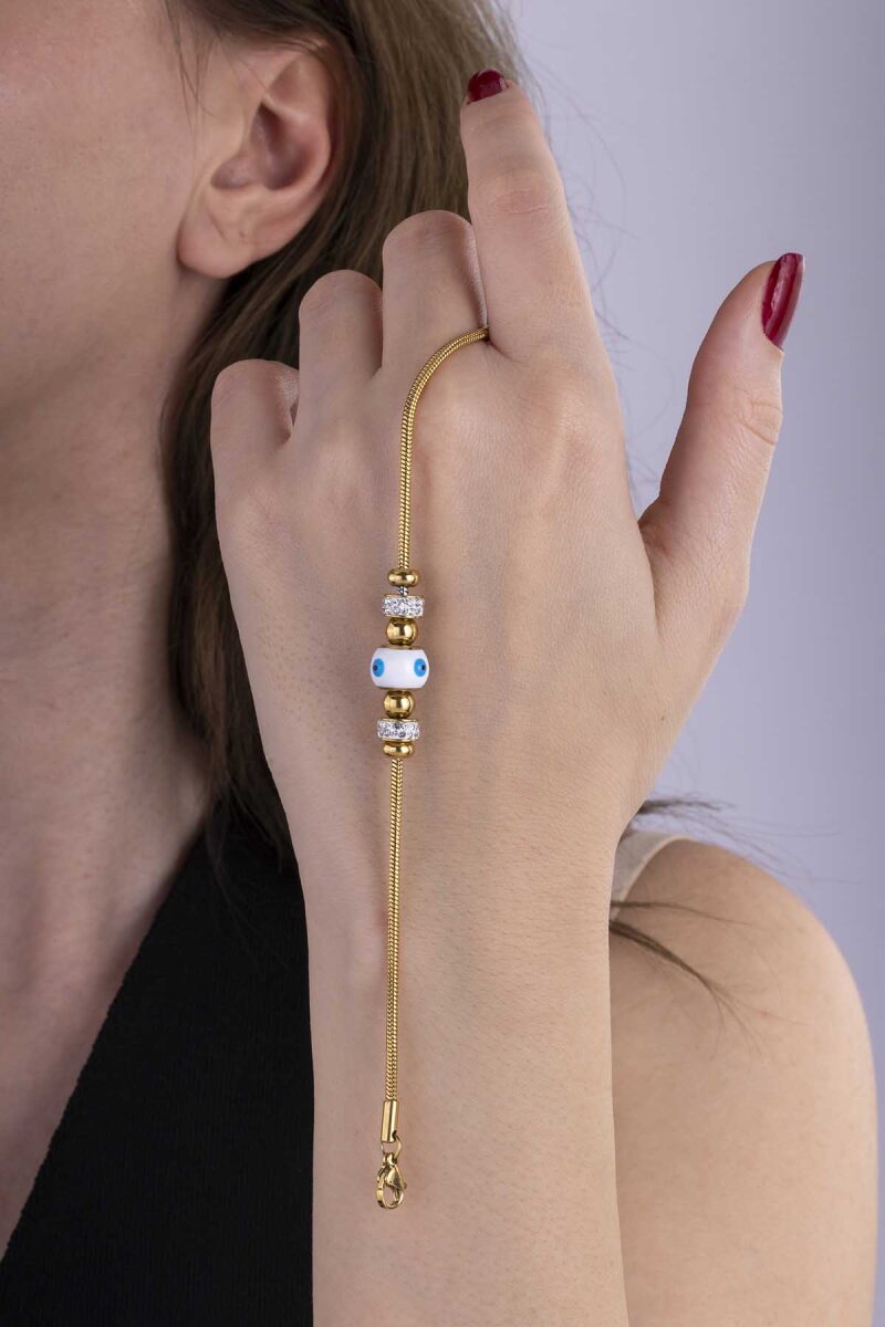 Göz İşlemeli Silindir Model Altın Kaplama Çelik Kadın Bileklik - 2