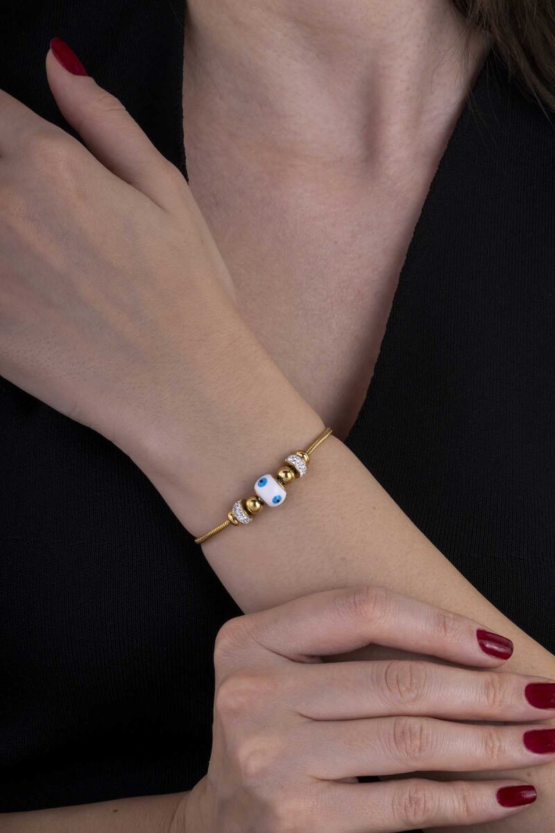 Göz İşlemeli Silindir Model Altın Kaplama Çelik Kadın Bileklik - 1