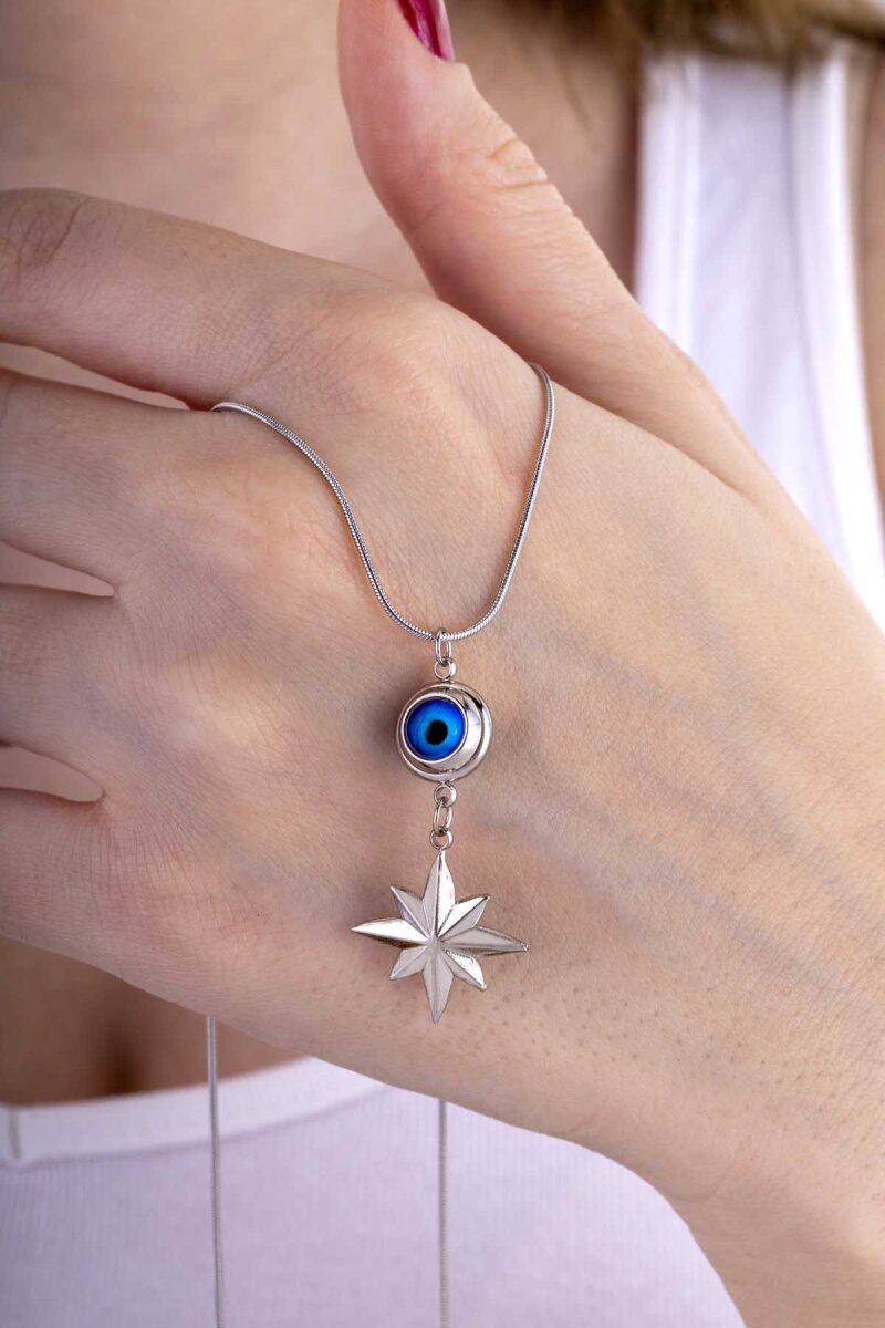 Göz Motifli Kutup Yıldızı Çelik Kadın Kolye - 1