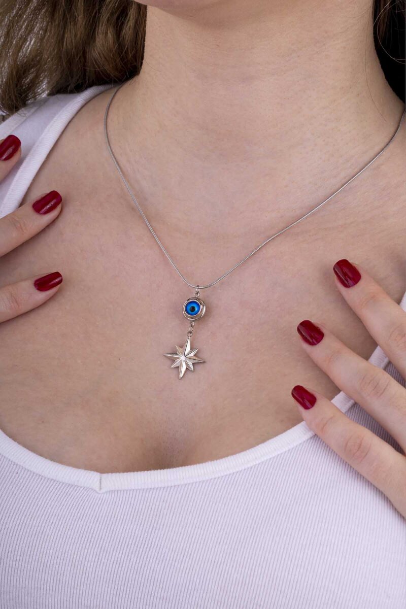 Göz Motifli Kutup Yıldızı Çelik Kadın Kolye - 3