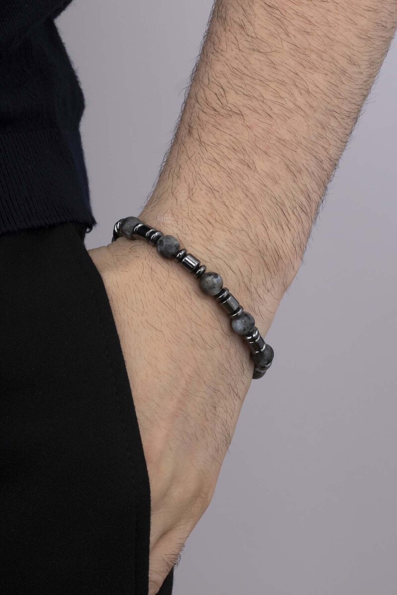 Gri Jasper Taşı Hematit Geçişli Doğal Taş Erkek Bileklik - 1