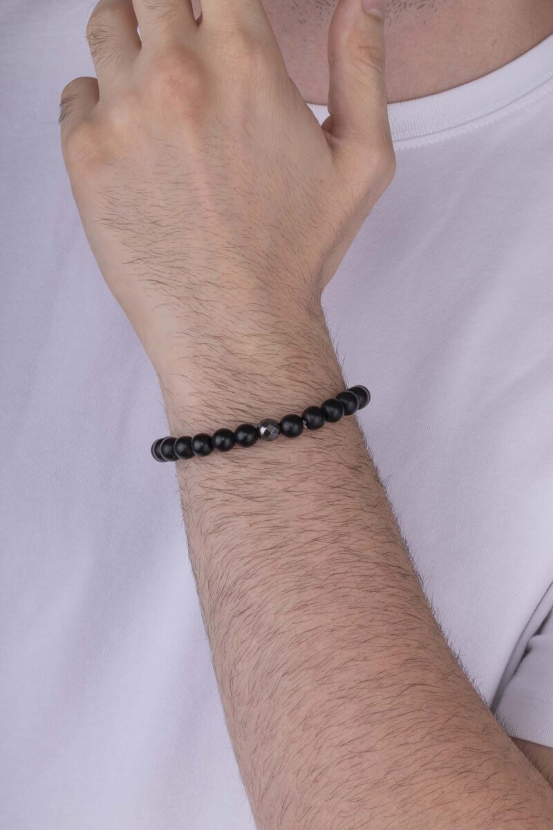 Hematit Detaylı Yuvarlak Kesim Oniks Taşlı Doğal Taş Erkek Bileklik - 3