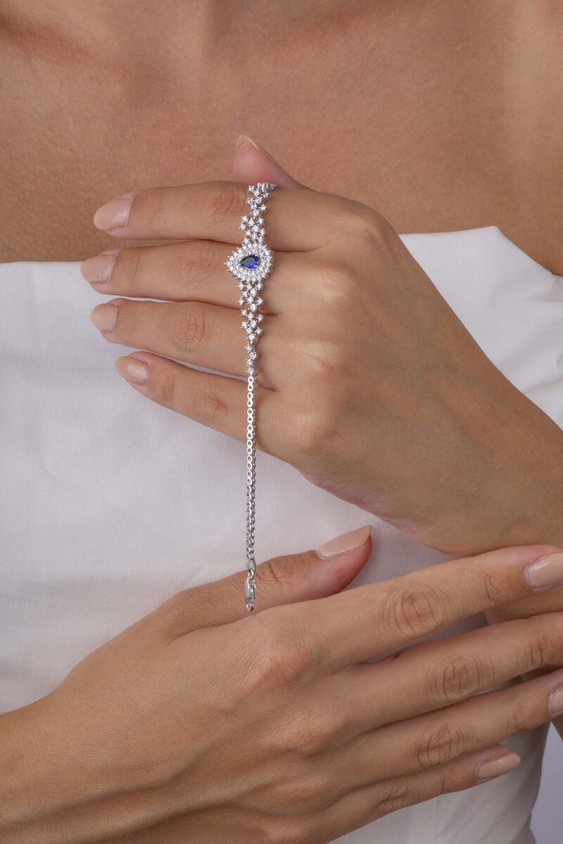 Hürrem Sultan Modeli Safir Taşllı Damla Motifli 925 Ayar Gümüş Bileklik - 2