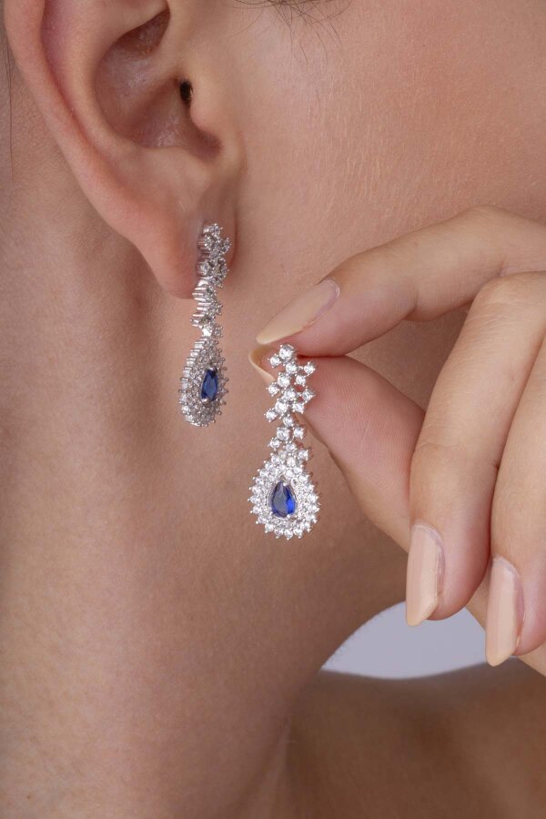 Hürrem Sultan Modeli Safir Taşllı Damla Motifli 925 Ayar Gümüş Küpe - Gümüş Pazarım