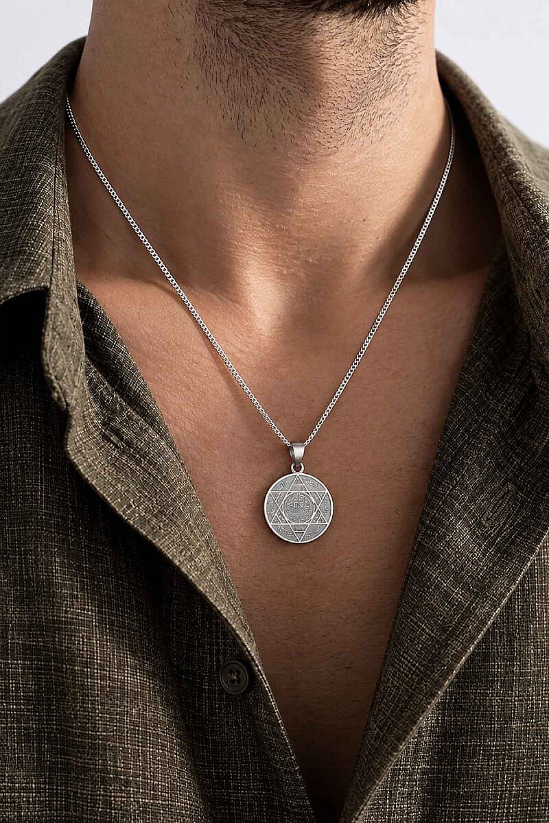 Hz. Süleyman Mührü 925 Ayar Gümüş Erkek Kolye - 2