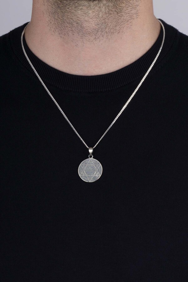 Hz. Süleyman Mührü 925 Ayar Gümüş Erkek Kolye - Gümüş Pazarım