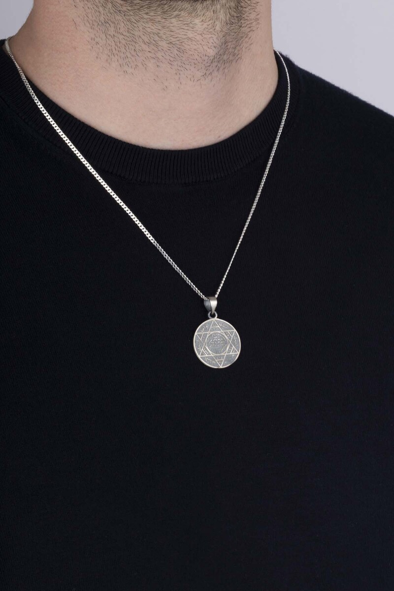 Hz. Süleyman Mührü 925 Ayar Gümüş Erkek Kolye - 3