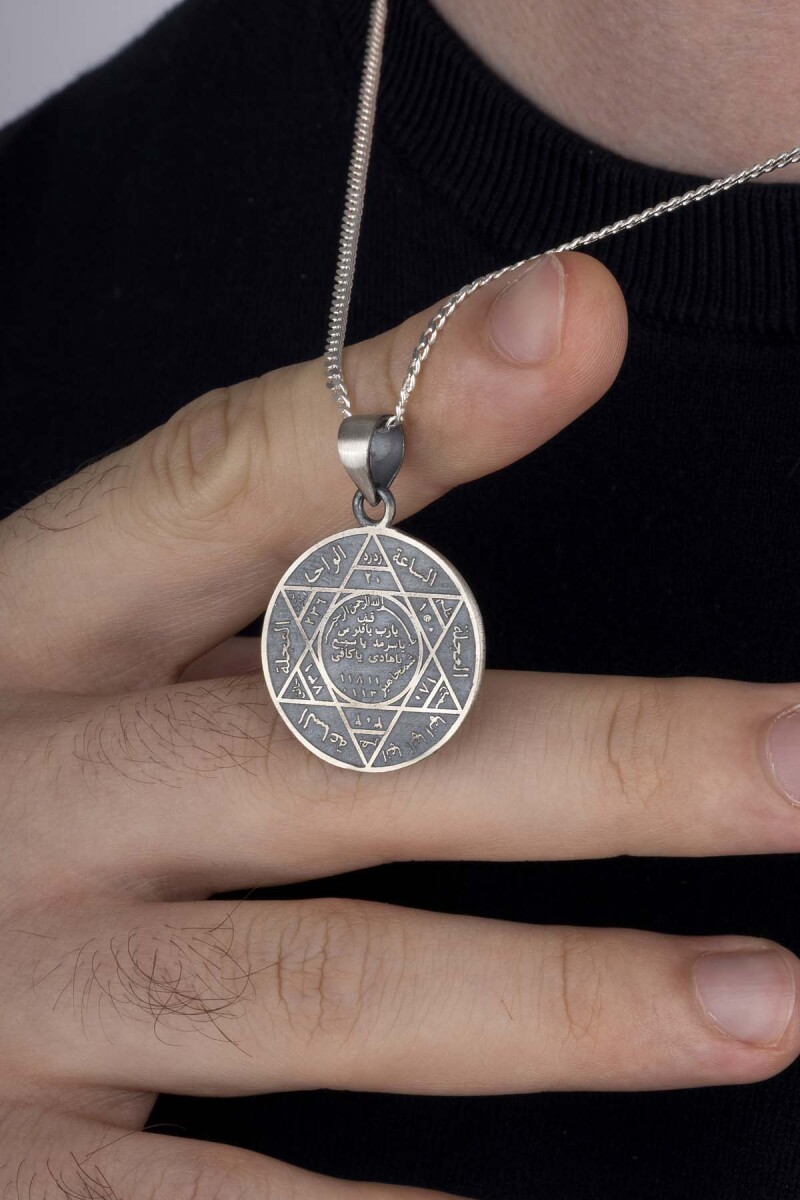 Hz. Süleyman Mührü 925 Ayar Gümüş Erkek Kolye - 1