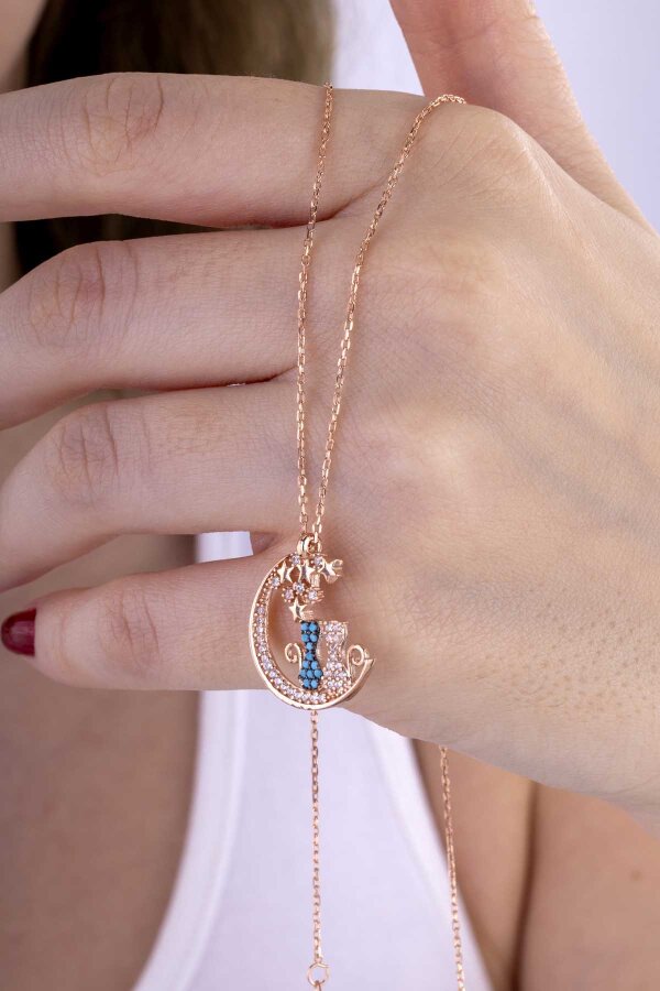 İkili Kedi Gümüş Kolye - Gümüş Pazarım