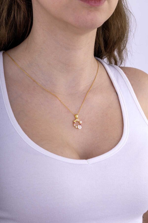 İnci Taneli Manolya Çiçeği Kadın Altın Kaplama Gümüş Kolye - Gümüş Pazarım