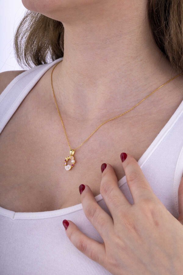 İnci Taneli Manolya Çiçeği Kadın Altın Kaplama Gümüş Kolye - Gümüş Pazarım