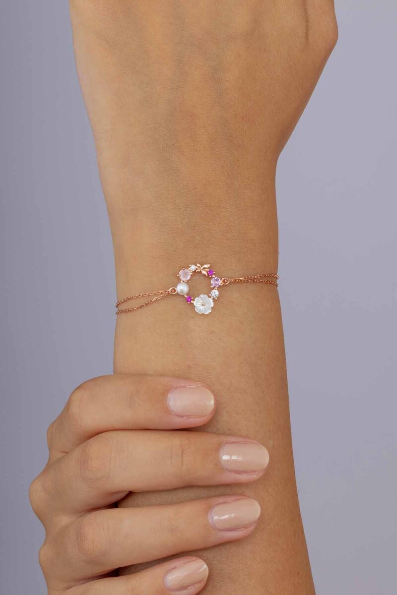 İnci Taneli Manolya Çiçeği Kadın Gümüş Bileklik - 3