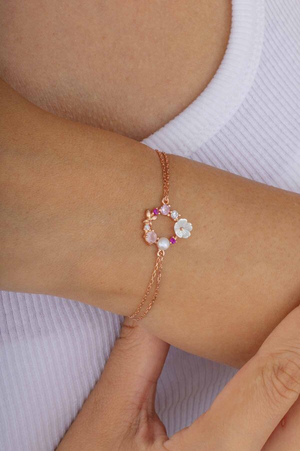 İnci Taneli Manolya Çiçeği Kadın Gümüş Bileklik - Gümüş Pazarım