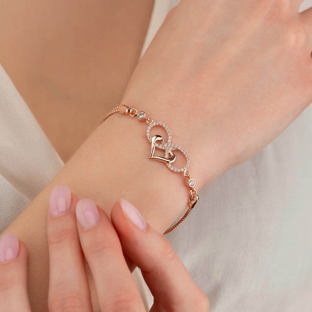 Infinity Heart Motif Silver Bracelet - Thumbnail