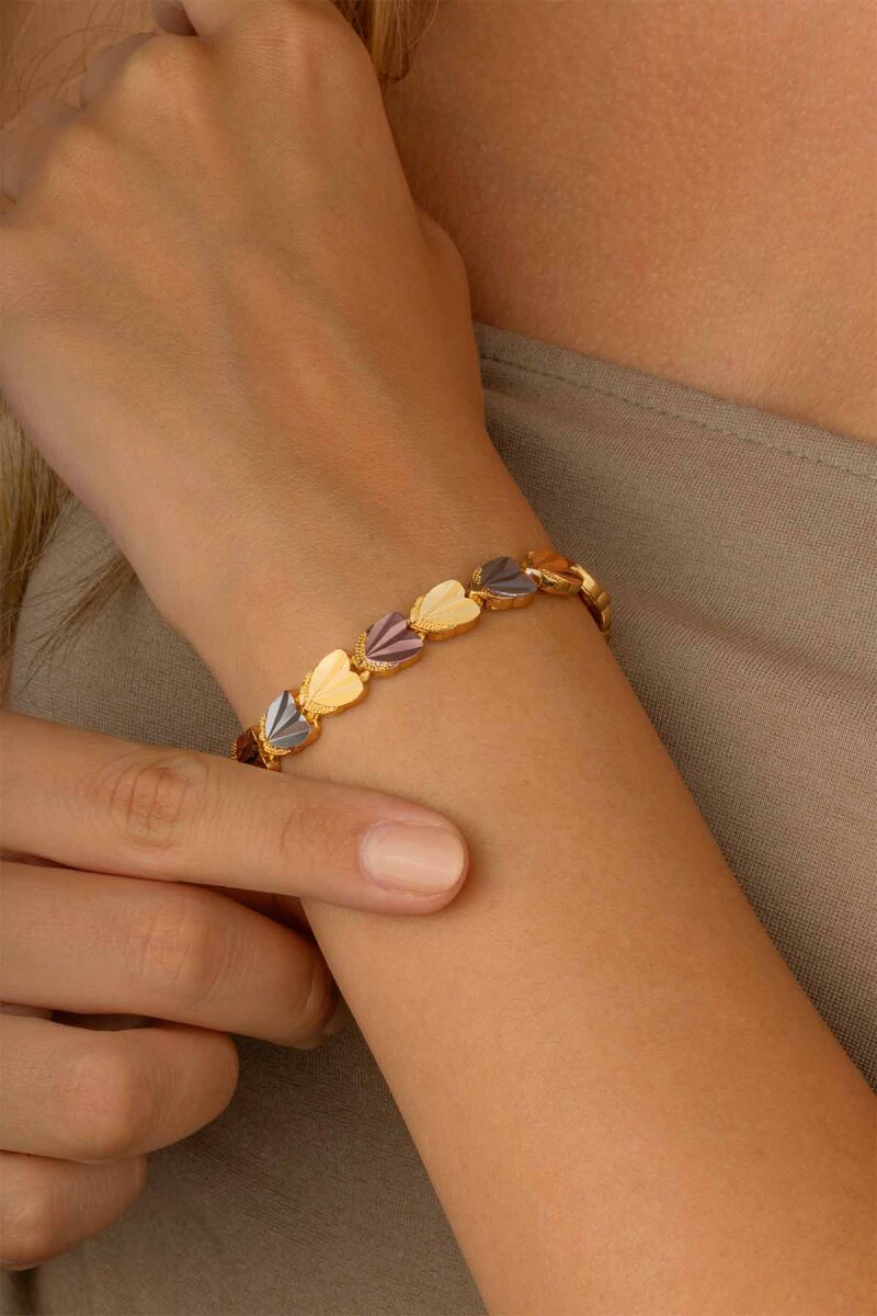 Kalp Motifli Altın Kaplama Çelik Kadın Bileklik - 2