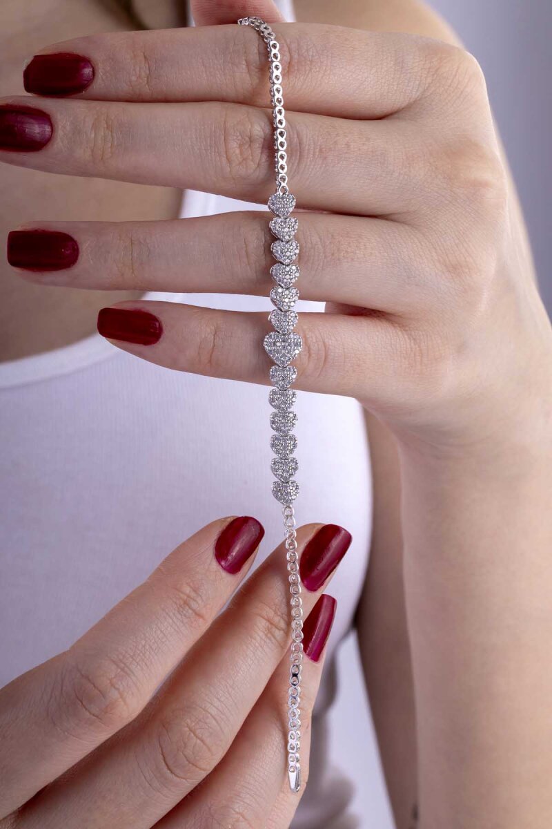 Kalp Süzmesi 925 Ayar Gümüş Rodyum Kaplama Su Yolu Bileklik - 2