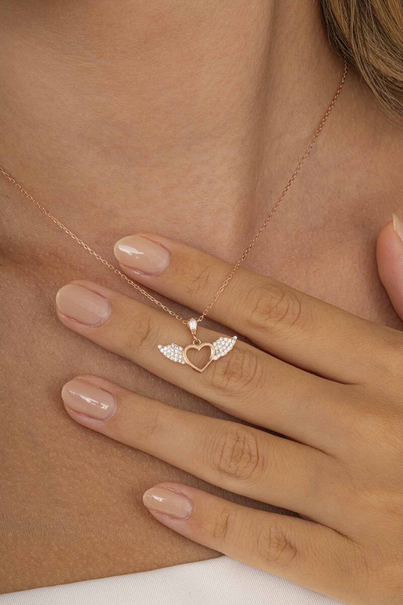 Kalpli Melek Kanadı Gümüş Kolye - 1