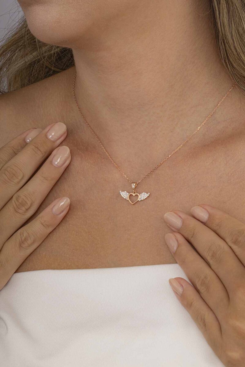 Kalpli Melek Kanadı Gümüş Kolye - 2