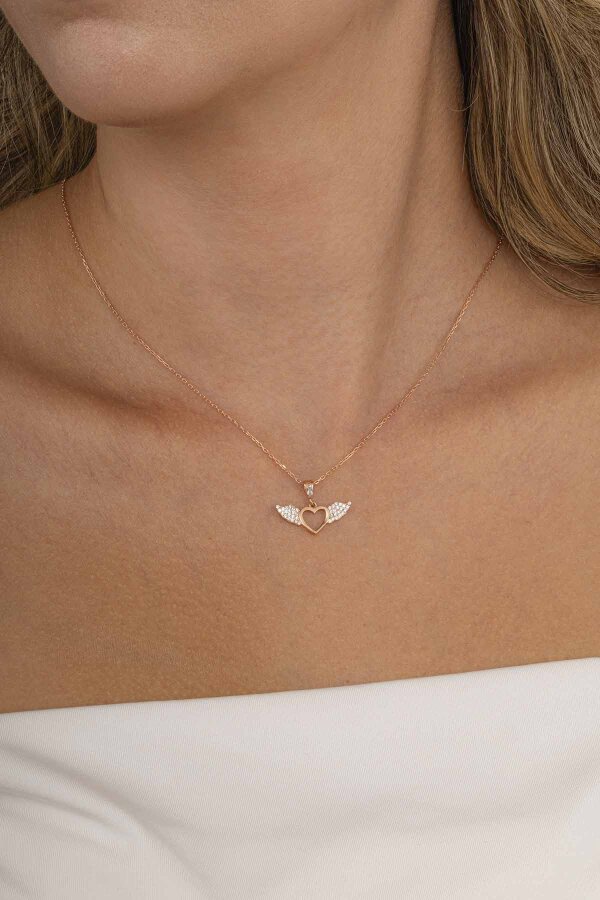 Kalpli Melek Kanadı Gümüş Kolye - Gümüş Pazarım