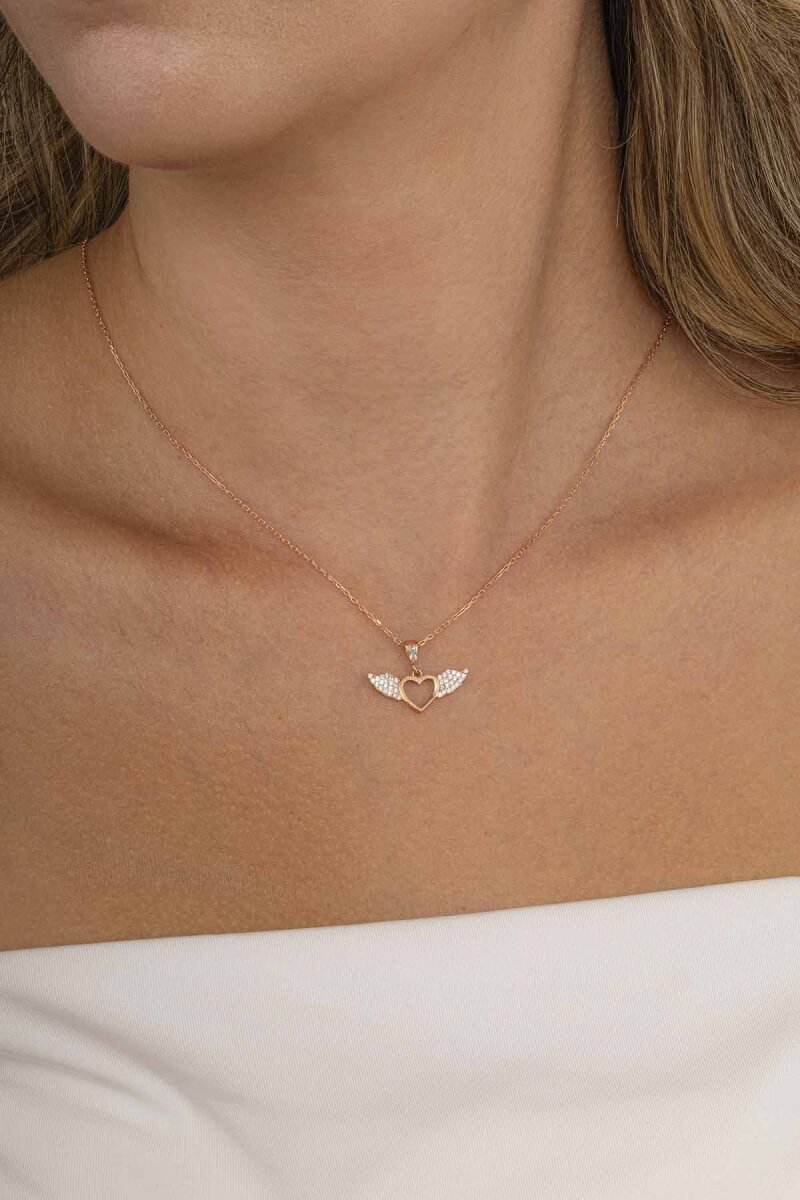 Kalpli Melek Kanadı Gümüş Kolye - 3