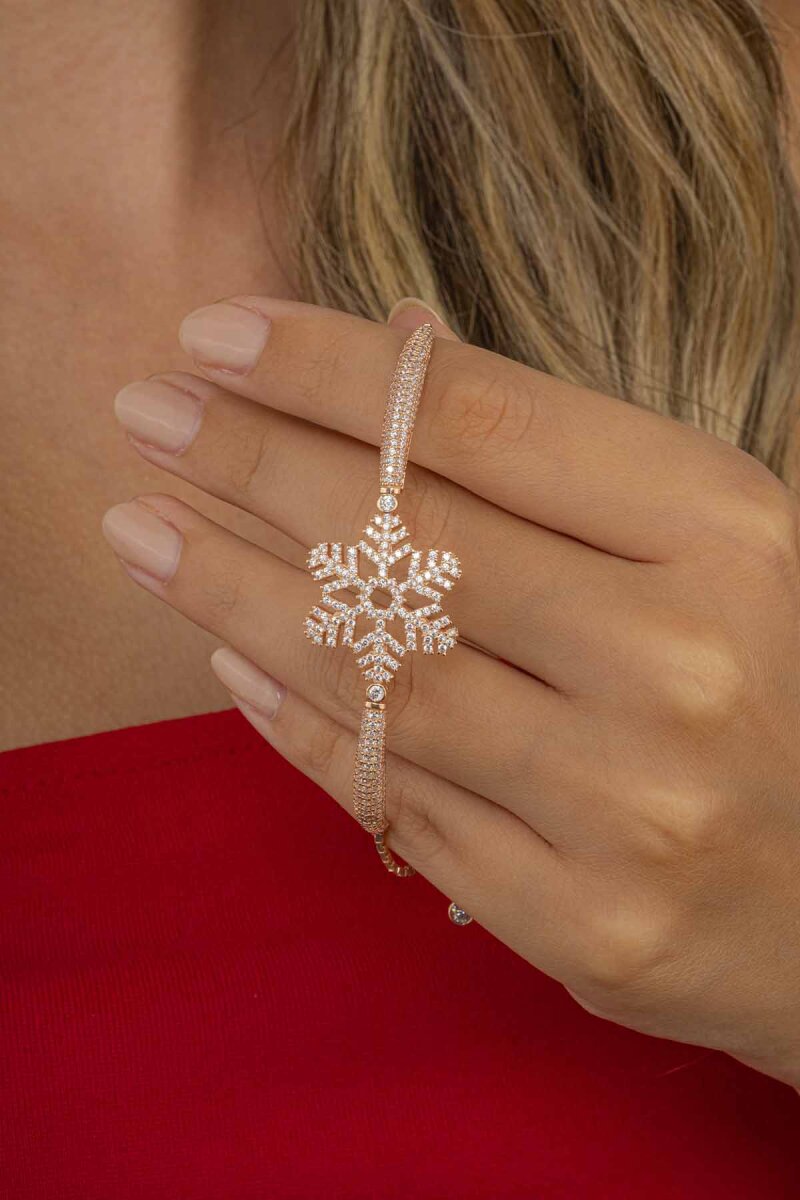 Kar Tanesi Motifli Asansörlü Gümüş Bileklik - 2
