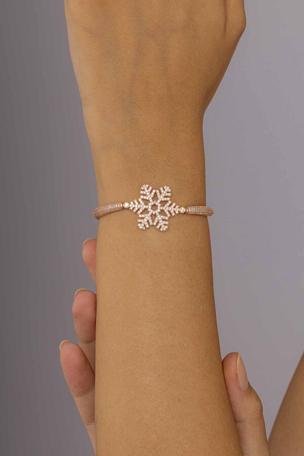 Kar Tanesi Motifli Asansörlü Gümüş Bileklik - Gümüş Pazarım