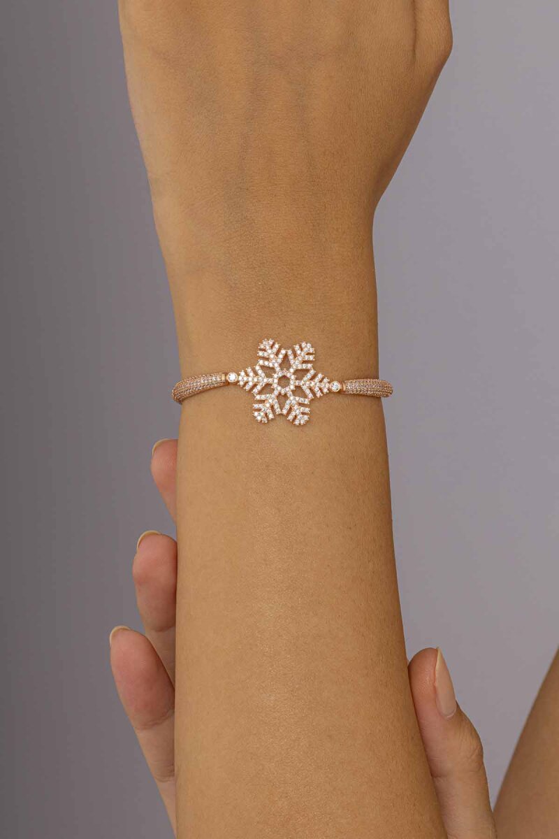 Kar Tanesi Motifli Asansörlü Gümüş Bileklik - 3