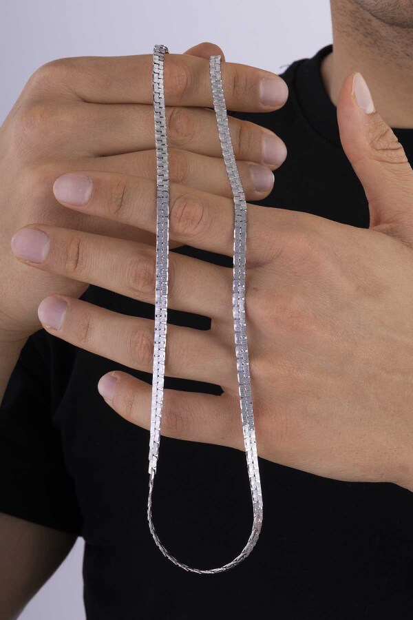 Kare Model Yassı Erkek Çelik Zincir - Gümüş Pazarım