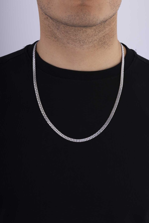 Kare Model Yassı Erkek Çelik Zincir - Gümüş Pazarım