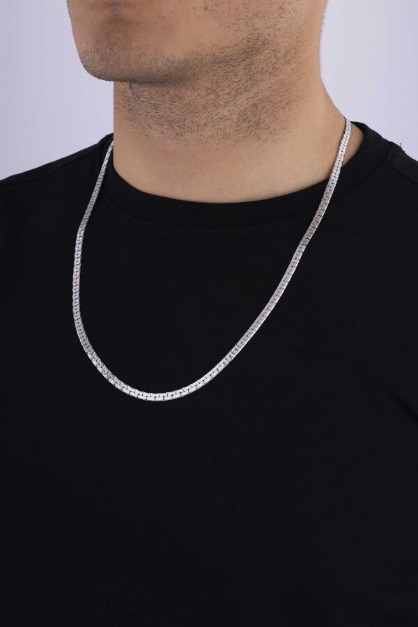 Kare Model Yassı Erkek Çelik Zincir - Gümüş Pazarım