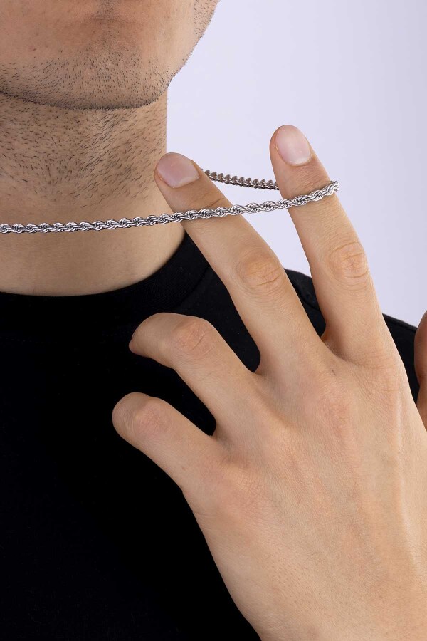 Klasik Burgu Model Erkek Çelik Zincir - Gümüş Pazarım