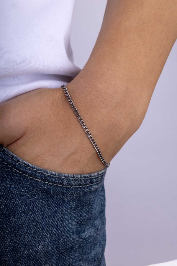 Klasik Gurmet Model Oksitli Çelik Erkek Zincir Bileklik - Gümüş Pazarım