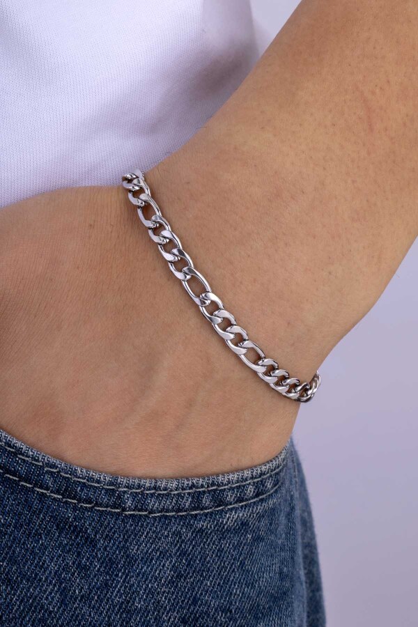 Klasik Model Gurmet Kalın Kenarlı Erkek Çelik Bileklik - Gümüş Pazarım