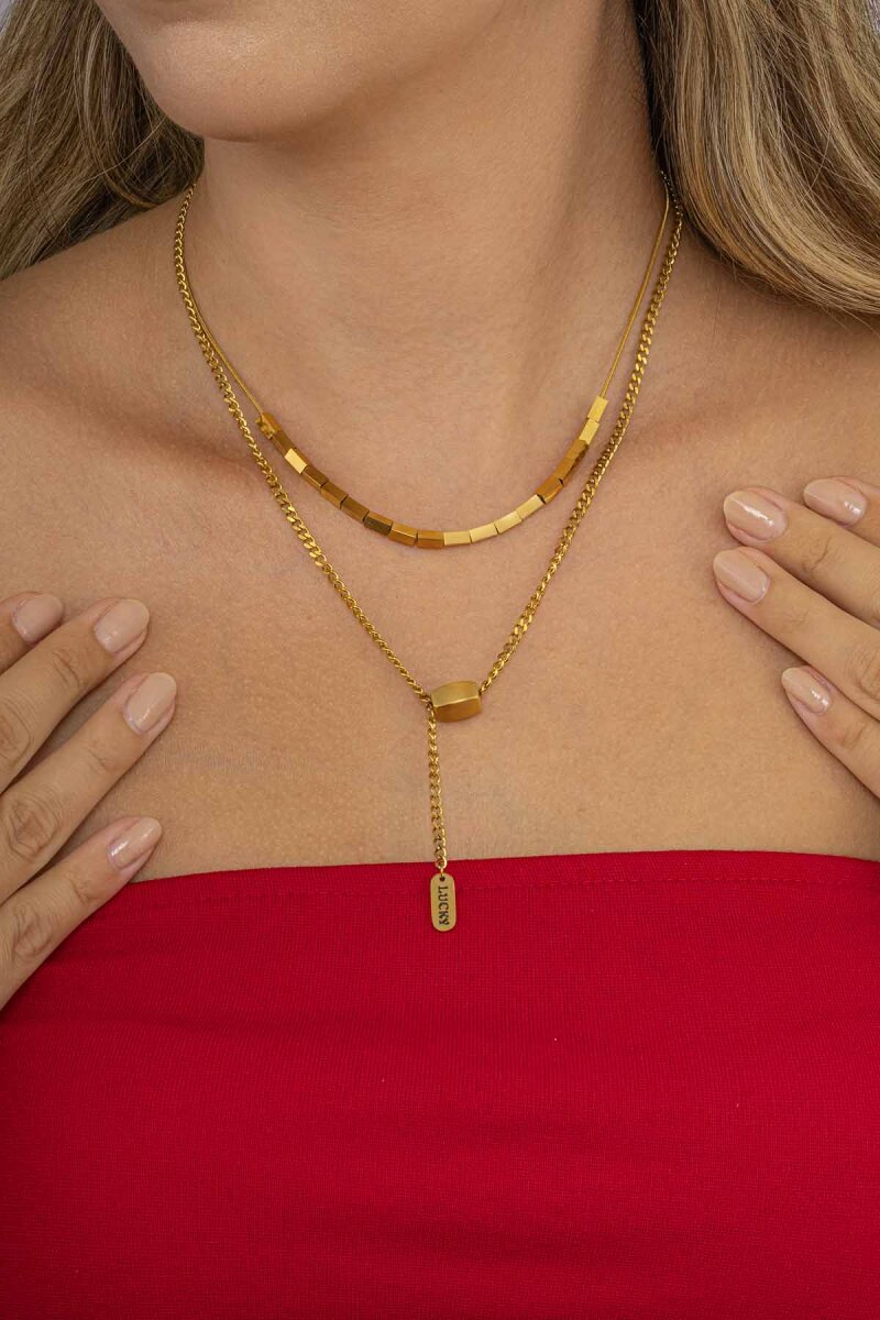 Altın Kaplama Küp Zincirli Çelik Kolye - 1