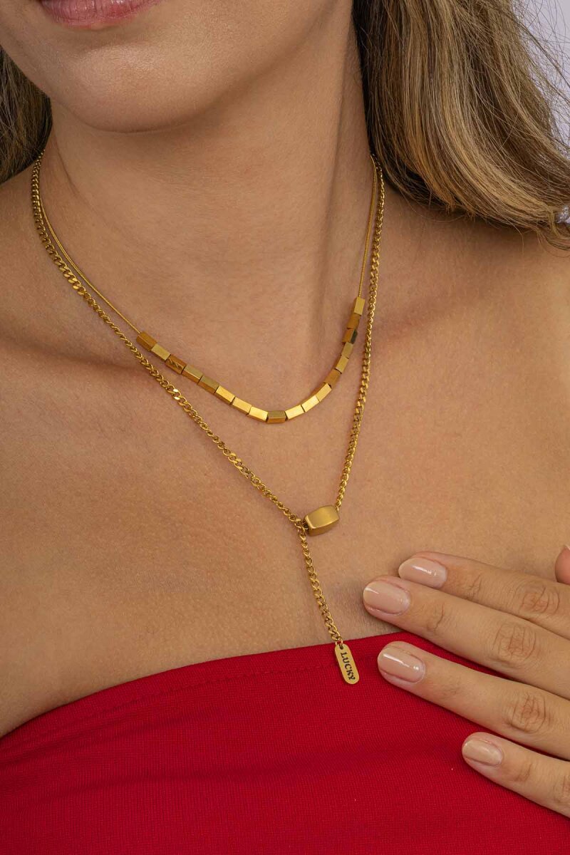 Altın Kaplama Küp Zincirli Çelik Kolye - 3